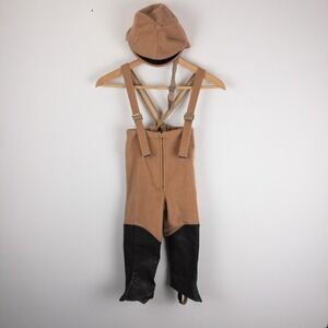 VTG Wool Equestrian Snow Suspender Pants & Hat‎ Boys Size 4T (30x16) Beige